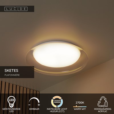Lucide SKETES - Plafonnière - Ø 35,2 cm - LED Dimb. - CCT - 1x18W 2700K/5000K - Transparant